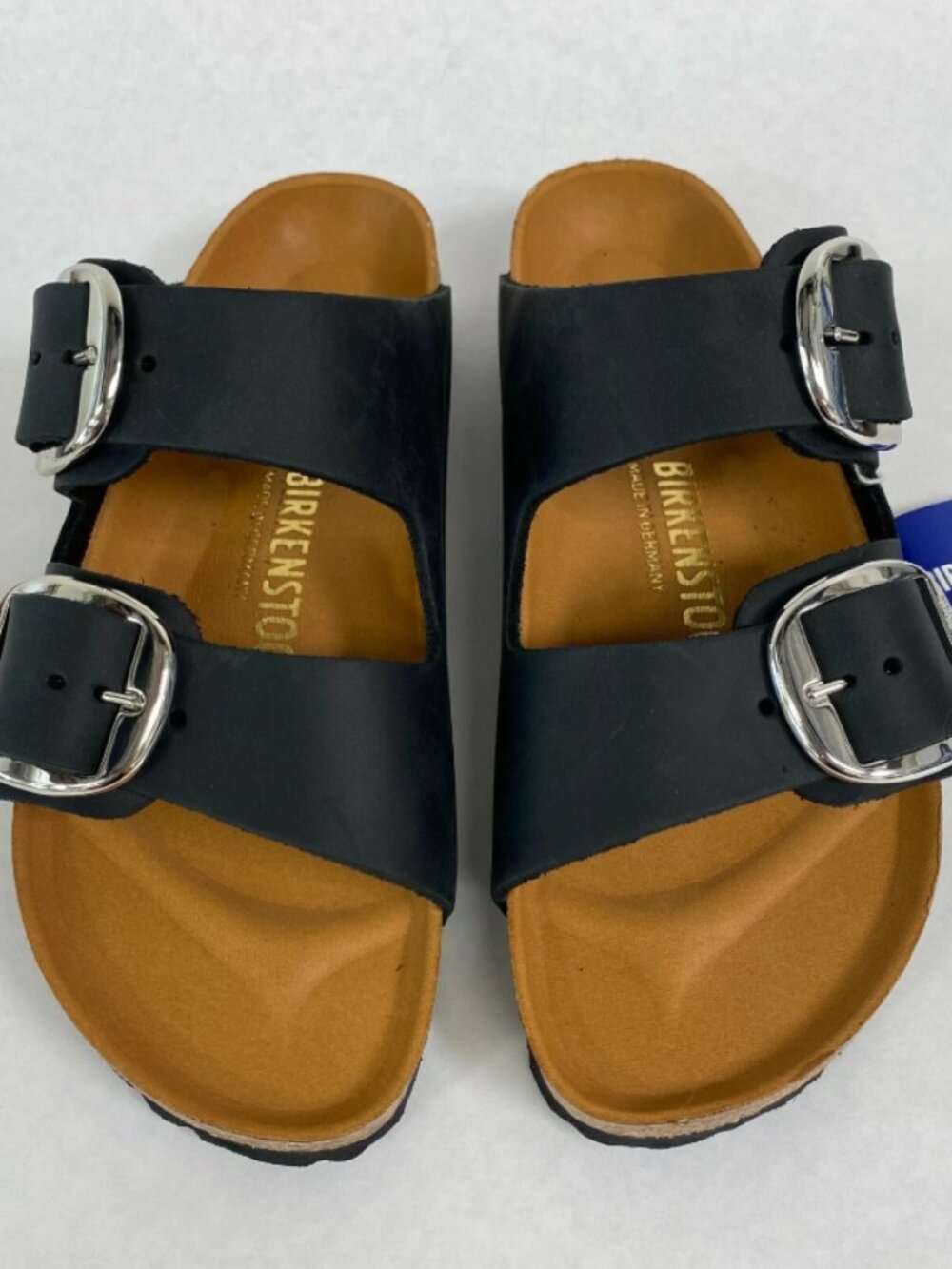 Birkenstock Arizona Big Buckle Black Waxy Leather Exquisite Brown Footbed Narrow